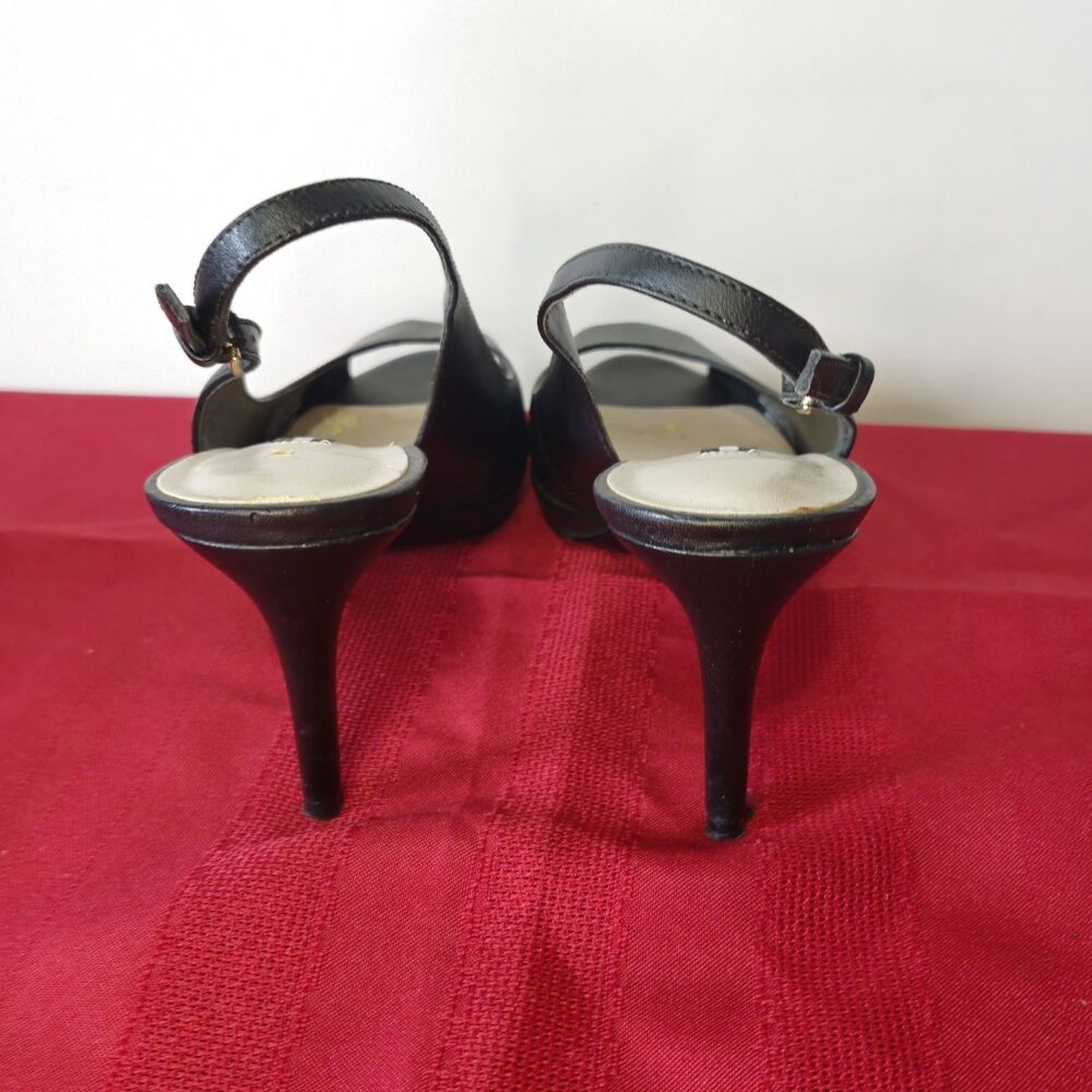 Nine West Gabrielle Black Leather Peep Toe Slingback Heels Size 6.5M - Picture 4 of 9